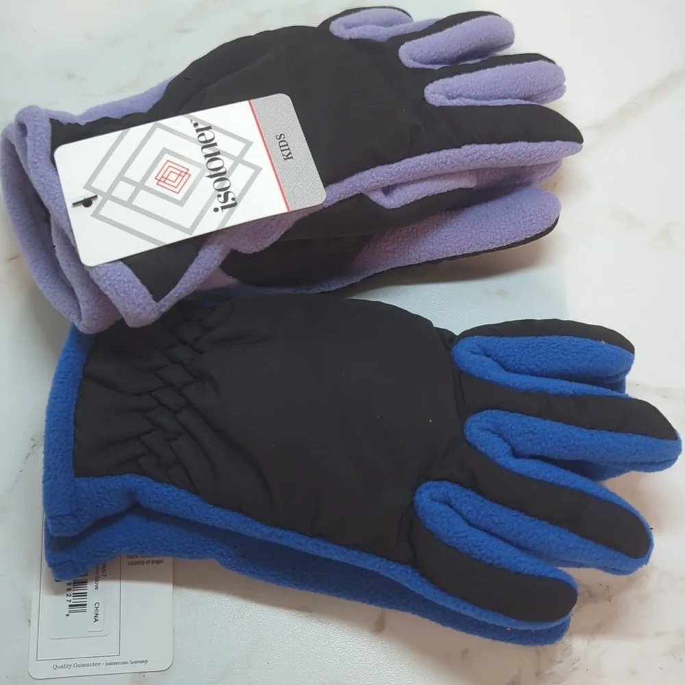 2 Pair Kids' Blue & Purple Winter Gloves